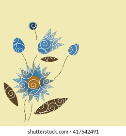 Abstract flowers isolated on yellow background. Vector illustration