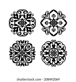 Abstract flowers, italian floral element, hand drawn design element, set of 4, vector