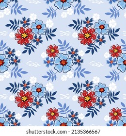 Abstract flowers and leaf design with splash texture seamless pattern.