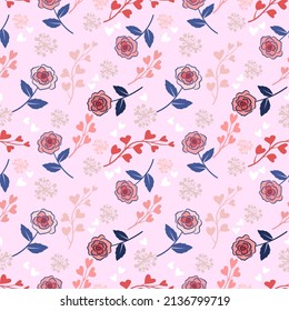 Abstract flowers and leaf design with splash texture seamless pattern.