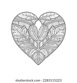 The abstract flowers and leaf in heart shape would be a great design for a coloring book cover.