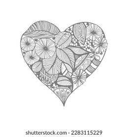 The abstract flowers and leaf in heart shape would be a great design for a coloring book cover.
