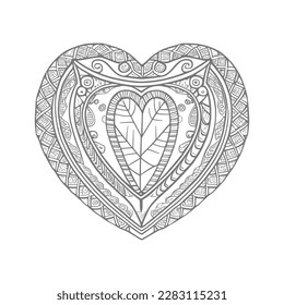 The abstract flowers and leaf in heart shape would be a great design for a coloring book cover.