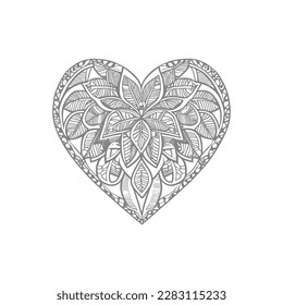 The abstract flowers and leaf in heart shape would be a great design for a coloring book cover.