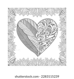 The abstract flowers and leaf in heart shape would be a great design for a coloring book cover.