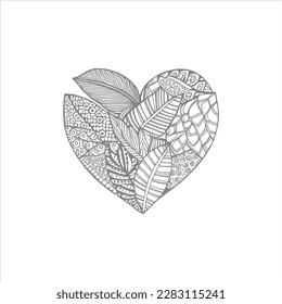 The abstract flowers and leaf in heart shape would be a great design for a coloring book cover.