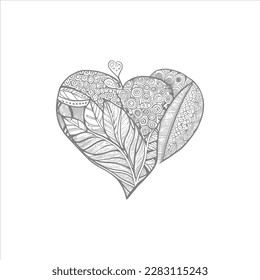 The abstract flowers and leaf in heart shape would be a great design for a coloring book cover.