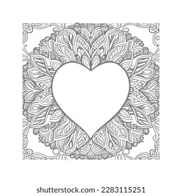 The abstract flowers and leaf in heart shape would be a great design for a coloring book cover.
