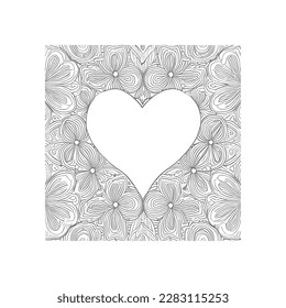The abstract flowers and leaf in heart shape would be a great design for a coloring book cover.