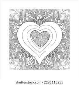 The abstract flowers and leaf in heart shape would be a great design for a coloring book cover.