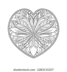 The abstract flowers and leaf in heart shape would be a great design for a coloring book cover.