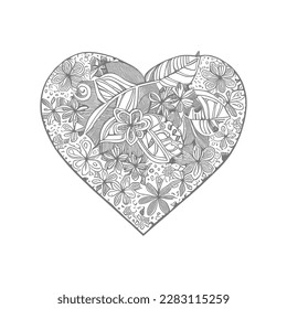 The abstract flowers and leaf in heart shape would be a great design for a coloring book cover.