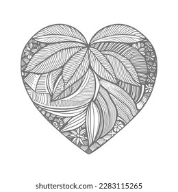 The abstract flowers and leaf in heart shape would be a great design for a coloring book cover.