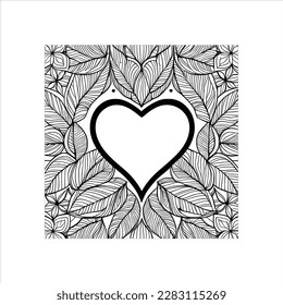 The abstract flowers and leaf in heart shape would be a great design for a coloring book cover.