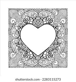 The abstract flowers and leaf in heart shape would be a great design for a coloring book cover.