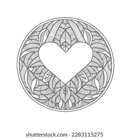 The abstract flowers and leaf in heart shape would be a great design for a coloring book cover.