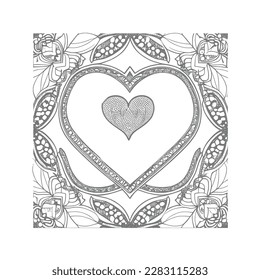 The abstract flowers and leaf in heart shape would be a great design for a coloring book cover.