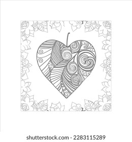 The abstract flowers and leaf in heart shape would be a great design for a coloring book cover.