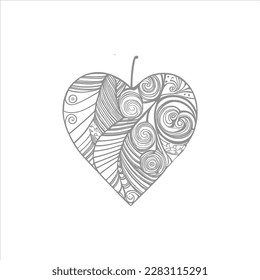 The abstract flowers and leaf in heart shape would be a great design for a coloring book cover.
