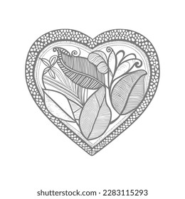The abstract flowers and leaf in heart shape would be a great design for a coloring book cover.