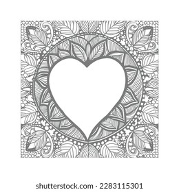 The abstract flowers and leaf in heart shape would be a great design for a coloring book cover.