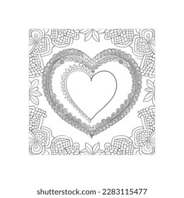 The abstract flowers and leaf in heart shape would be a great design for a coloring book cover.