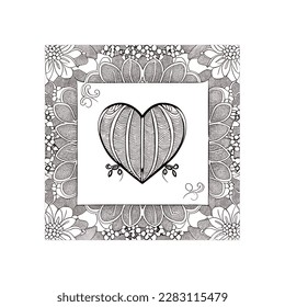 The abstract flowers and leaf in heart shape would be a great design for a coloring book cover.