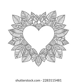 The abstract flowers and leaf in heart shape would be a great design for a coloring book cover.