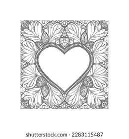 The abstract flowers and leaf in heart shape would be a great design for a coloring book cover.
