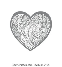 The abstract flowers and leaf in heart shape would be a great design for a coloring book cover.