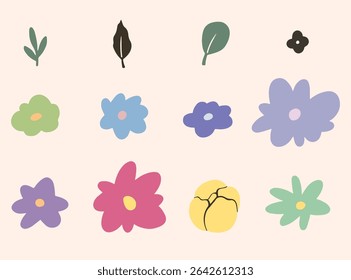 Abstrakte Blumen und Blätter (stumpfe Farben) in Vektorgrafik für Design oder Dekoration