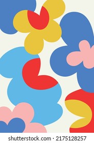 Abstract flowers and leaves. Hand drawn colored. Naive Art, infantile style Art. Colorful trendy illustration.