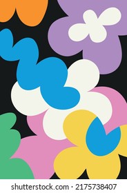 Abstract flowers and leaves. Hand drawn colored. Naive Art, infantile style Art. Colorful trendy illustration.