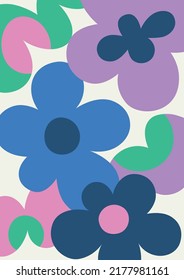 Abstract flowers and leaves. Hand drawn colored. Naive Art, infantile style Art. Colorful trendy illustration.