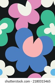 Abstract flowers and leaves. Hand drawn colored. Naive Art, infantile style Art. Colorful trendy illustration. Seamless pattern.
