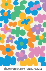 Abstract flowers and leaves. Hand drawn colored. Naive Art, infantile style Art. Colorful trendy illustration.