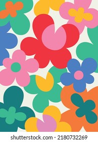 Abstract flowers and leaves. Hand drawn colored. Naive Art, infantile style Art. Colorful trendy illustration.