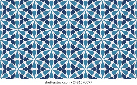 Abstract Flowers and Leaves Kaleidoscope (Blue Palette) - Repeating Seamless Pattern Vector Image - Easily Editable; Endless Design; Colorful lIlustration - Print for Gift Paper, Packaging, etc.