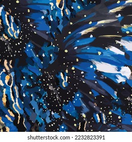 abstrakte Blumen und Blätter Muster. Wasserfarbe und handgezeichnete digitale Malerei. blaue bunter Pinselstriche. gemischte Medienkunst. Hintergrund für Stoffdekor und Design