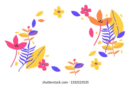 Abstract Flowers, Leaves and Plants Elements, Multicolor