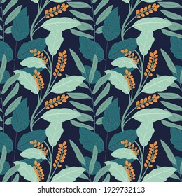 Abstract flowers and leaves seamless pattern
