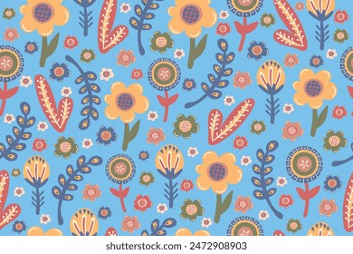 Flores y hojas Abstractas, patrón sin costuras. Flores creativas inusuales brillantes. Vector.