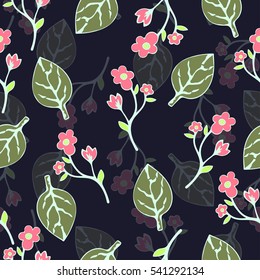 Abstract flowers and leaves seamless pattern, vector background. Hand drawing for design of wallpaper, fabric, wrap, decoration