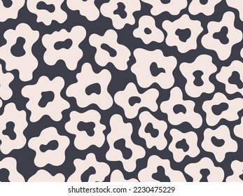 Abstract flowers or leopard texture by beige and grey seamless pattern vector. Hand-drawn abstract neutral surface design with spots. Hand-drawn natural seamless pattern with waved flowers