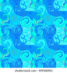 abstract flowers light blue seamless pattern