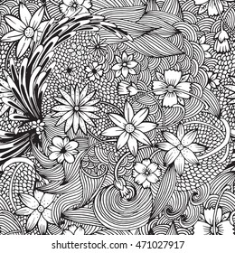 Abstract Flowers Line Art Pattern Stock Vector (Royalty Free) 471027917 ...