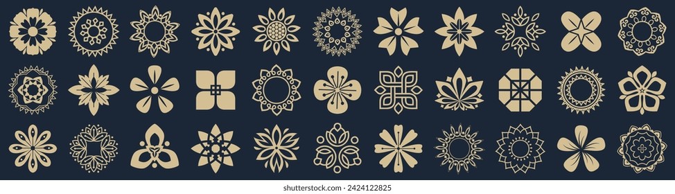 Resumen de la colección del logo de las flores. Conjunto de iconos de flores de adorno. Logo del ornamento floral. Flor de belleza abstracta o signos de mandala