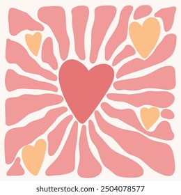 Abstract flowers and love shape poster. Hand drawn love infantile style. Organic doodle shapes matisse style, naive art, contemporary backgrounds. Heart vector illustration