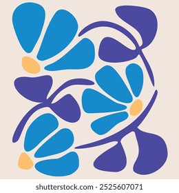 Flores abstratas em estilo matisse. ilustração desenhada à mão retrô. cores groovy