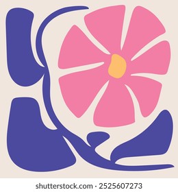 Abstract flowers in matisse style. retro hand drawn illustration. groovy colors